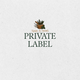A centered logo and text design on a light textured off-white background. The top shows an illustration of a mortar and pestle with herbs, above the words 'Sago & Stone' and 'PRIVATE LABEL' in large dark green letters.